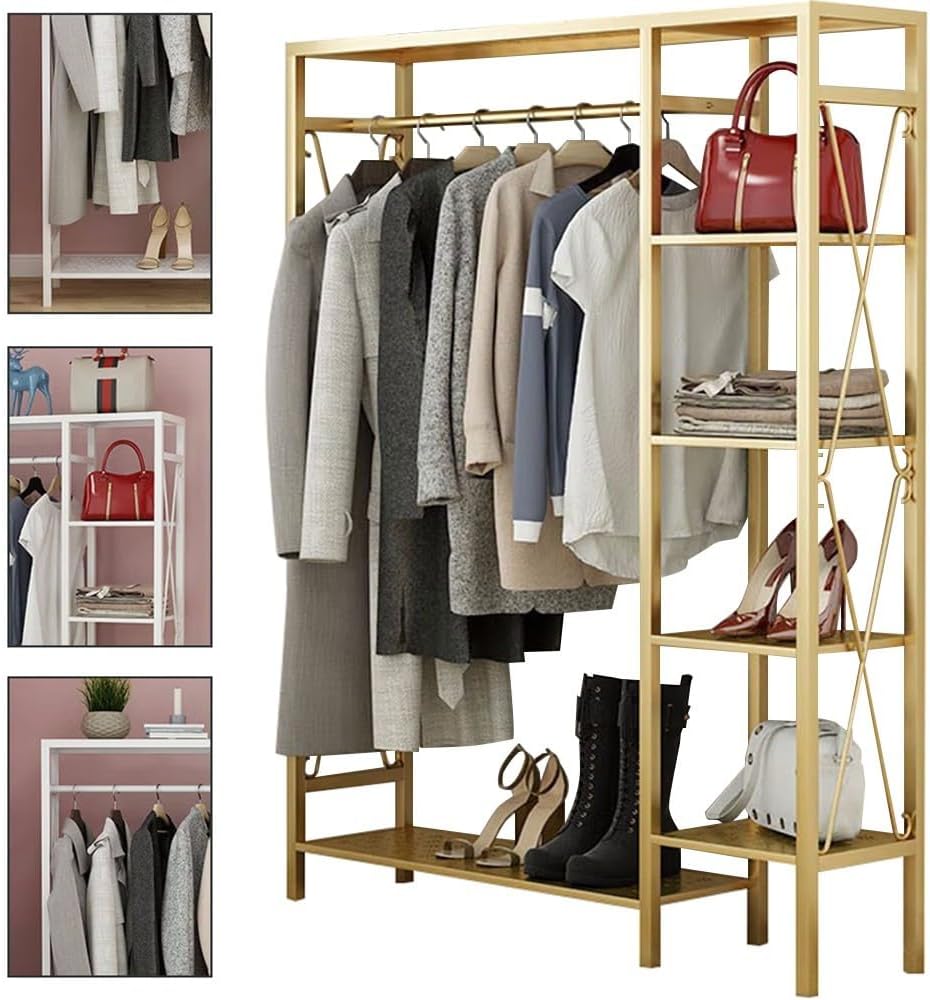 Heavy Duty Metal Clothing Garment Rack with 4 Tier Storage Shelf Free Standing Coat Stand for Coats Skirts Shirts Sweaters 90/120/150cm