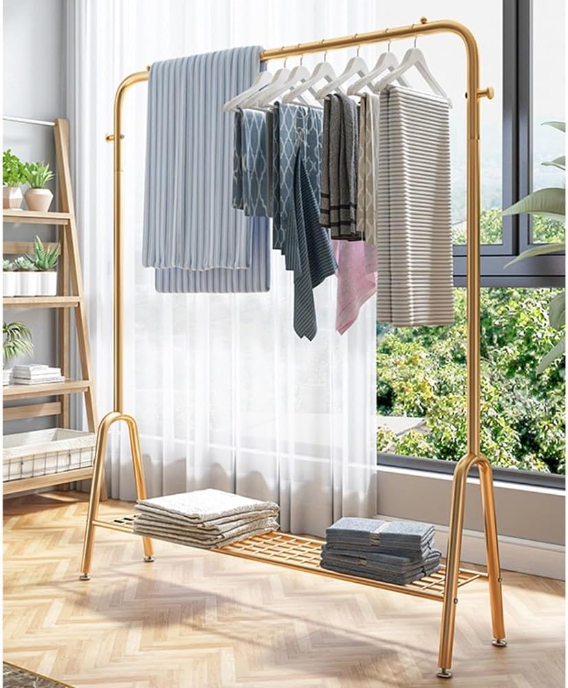 Heavy-Duty Metal Clothing Rack with Bottom Shelf - Versatile Garment Rack for Shirts, Jeans, Coats, and More - Sturdy Storage Solution for Organized Closets