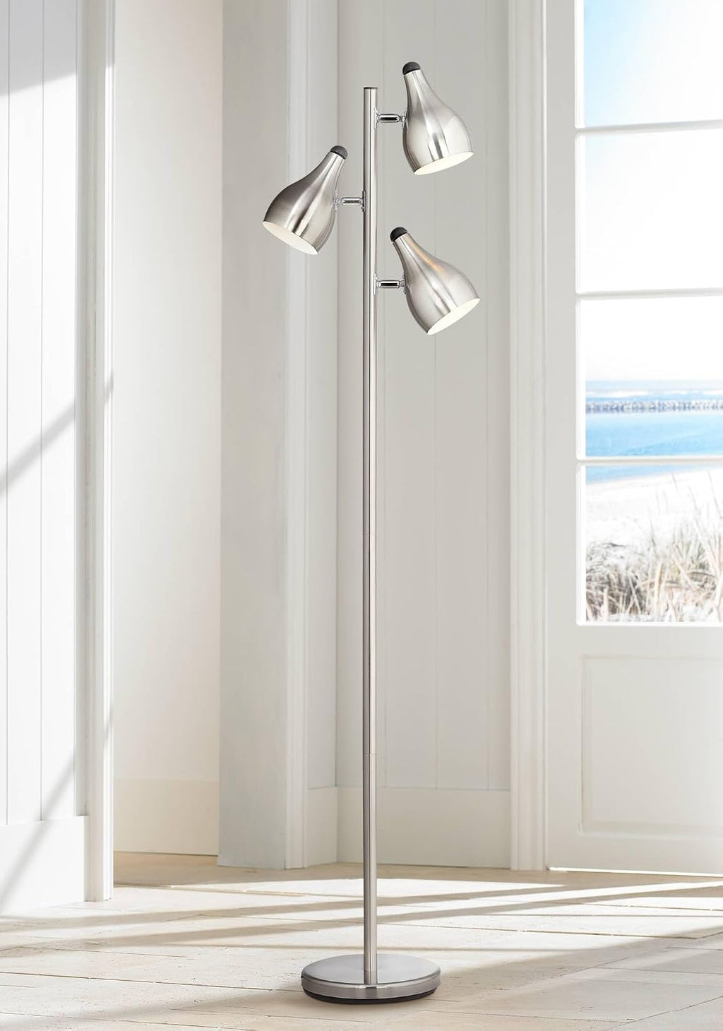 360 Lighting Trac Modern 64' Tall Standing Floor Lamps Set of 2 Lights Tree-Style Task 3-Light Adjustable Silver Metal Brushed Steel Finish Living Room Bedroom House Reading Office Home Decor Dining