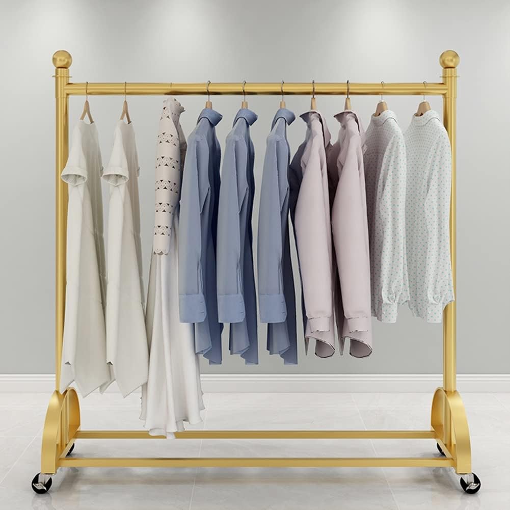 Metal Garment Rack with Pulley Rolling Bottom Clothing Rack Free-Standing Retail Display Clothes Racks for Hanging Clothes Coats Skirts Shirts Sweaters (Color : Gold, Size : 100x135cm)