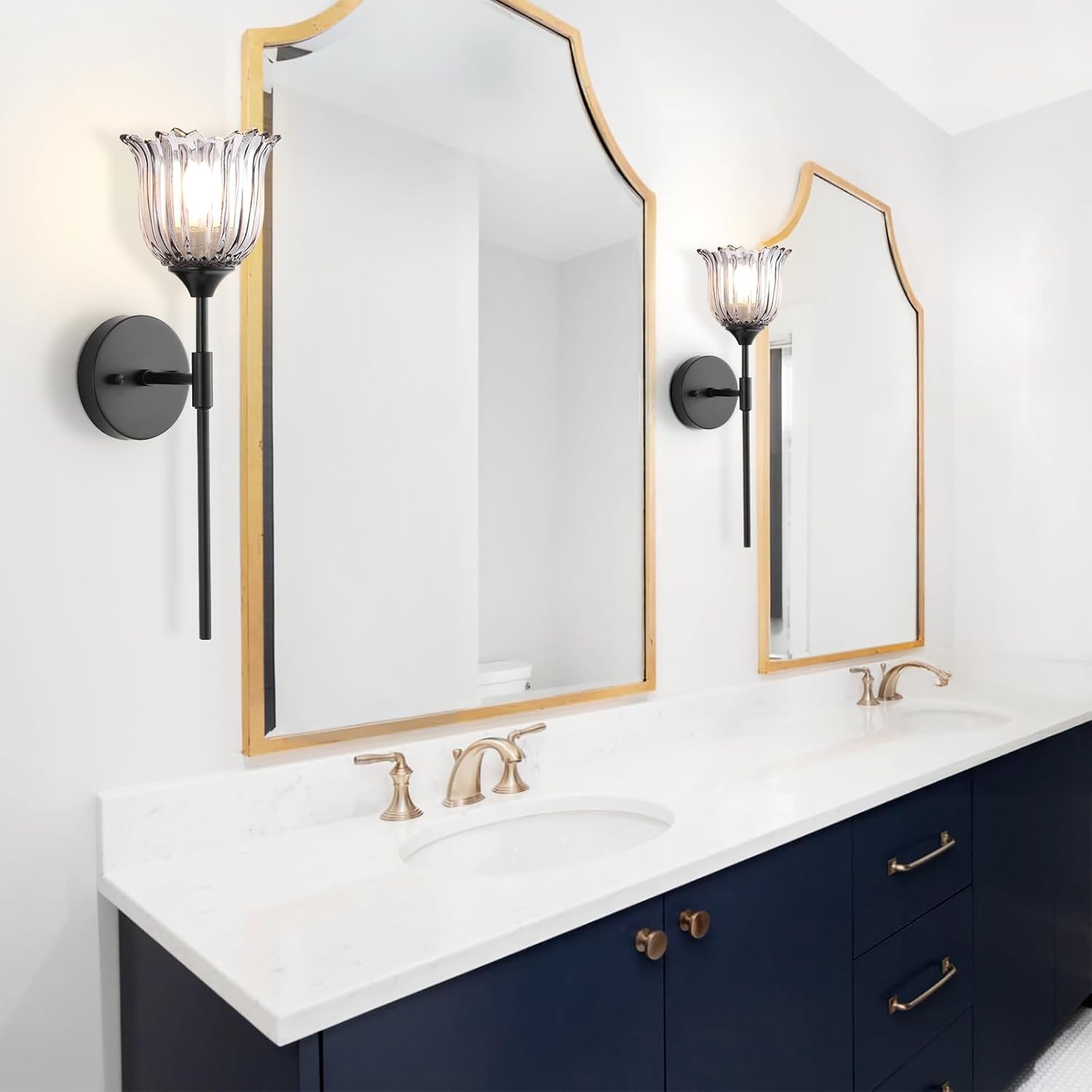 BYOLIIMA Vintage Wall Sconce Set of 2 with Smoke Gray Glass Shades Mid Century Bathroom Vanity Wall Light Fixtures Industrial Matte Black Wall Lamp for Bedroom Mirror Living Room Restaurant