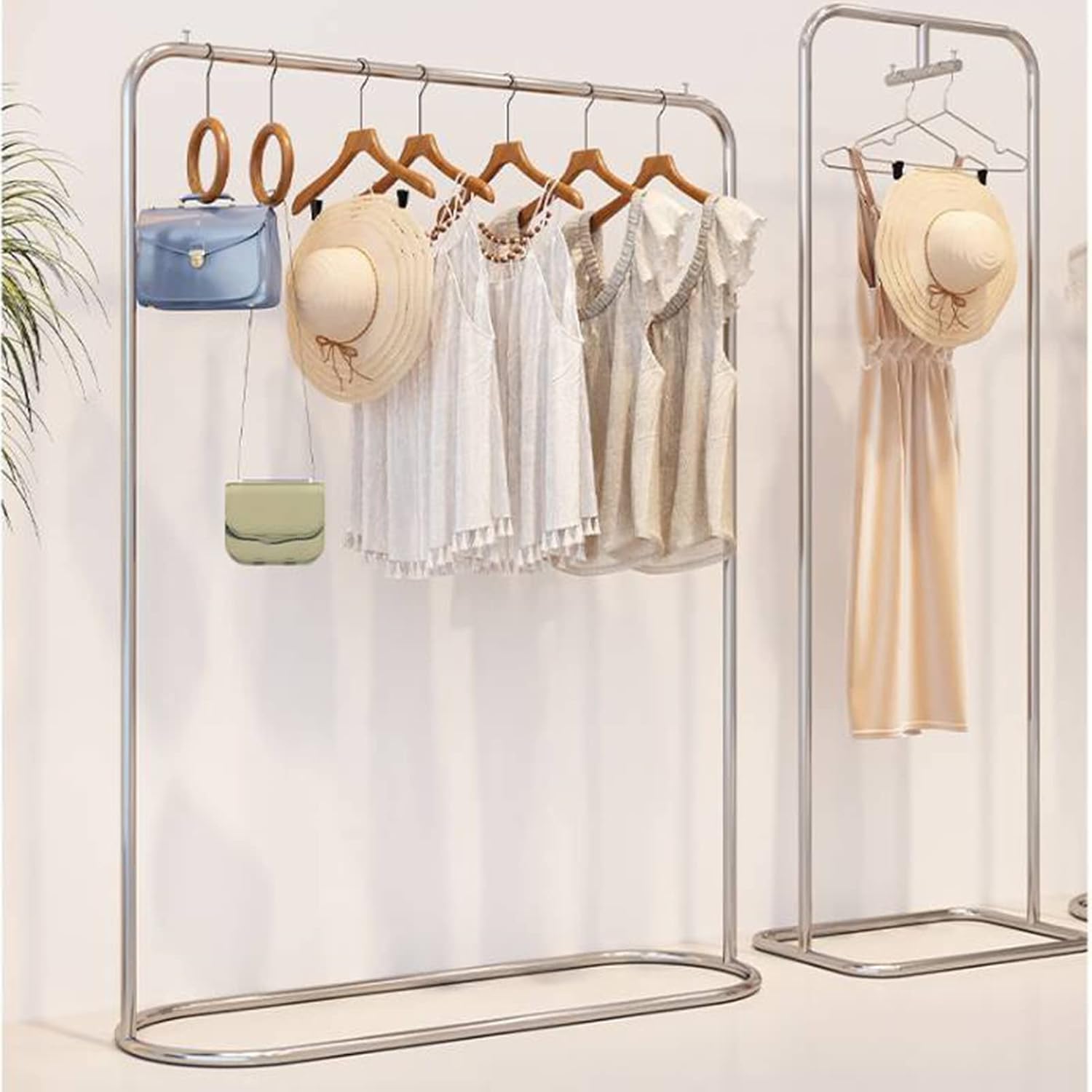 Heavy Duty Coat Rack, Garment Rack Silver Stainless Steel Single Rail Clothing Rack for Hanging Clothes, Heavy Duty Clothes Rail, Freestanding Retail Display Rack, Large Capacity Coat Rack (150X40X1