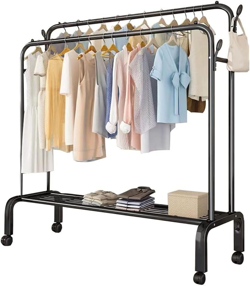 Metal Garment Rack with Shelves Heavy Duty Clothes Hanger Stand for Coats Shirts & Pants Easy Assembly Space Saving Storage Solution 150x135x154CM