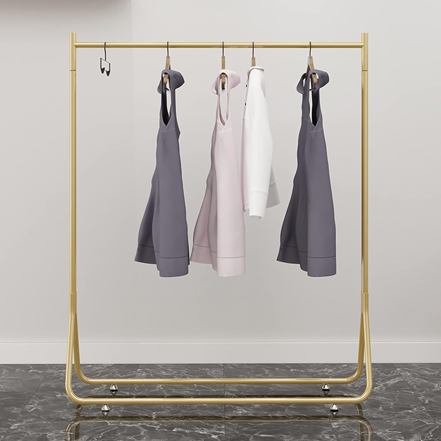 Heavy Duty Garment Rack Heavy Duty Clothes Rail for Retail Display, Gold Metal Clothing Rack for Hanging Clothes, Freestanding Single Rail Coat Rack for Bedroom and Living Room (150X40X160CM)