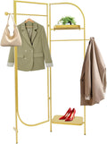 Clothes Display Stand, Metal Heavy Duty Freestanding Garment Rack Foldable Clothing Shelf Clothes Rack for Hanging Clothes Coats Skirts Shirts Sweaters (Gold)