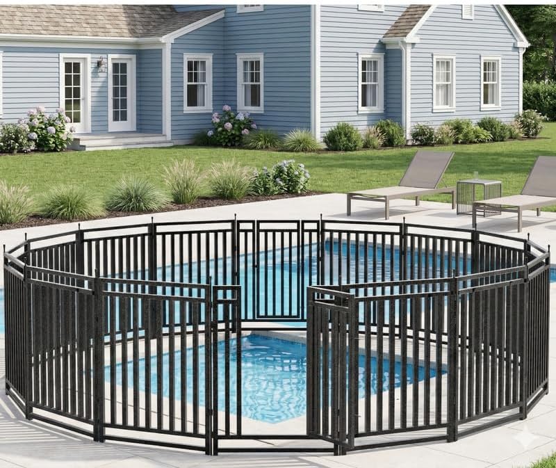 Metal Swimming Pool Fence 36ft (L) × 40in (H), 14 Panels & 2 Gates, In-Ground Pool Safety Fence with Reinforced Stakes, for Patios & Gardens, Black-Silver