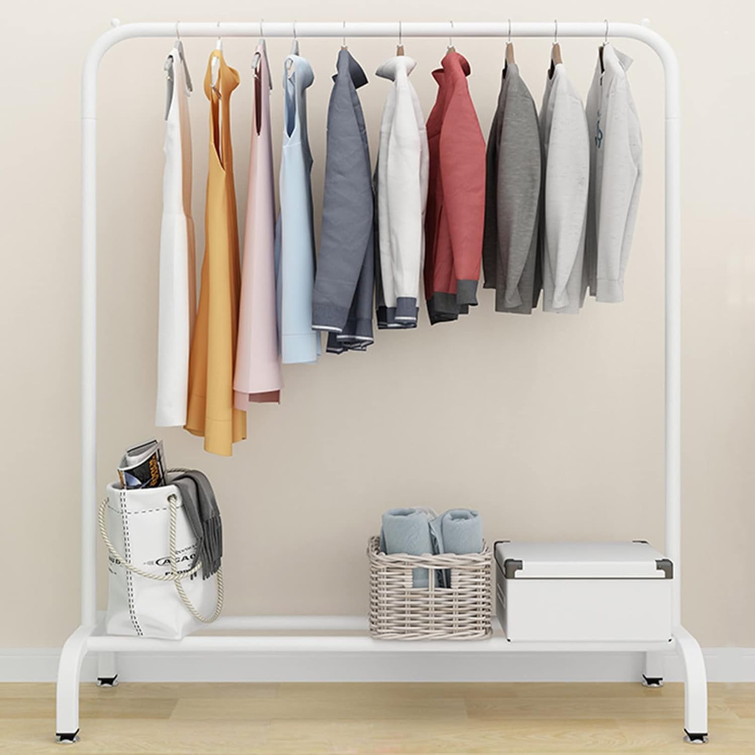 Clothes Rack with Shelf, Free-Standing Garment Rack for Hanging Clothes, Coat Rack, Small Metal Clothes Rack Heavy Duty, Industrial Clothing Rack (1m)