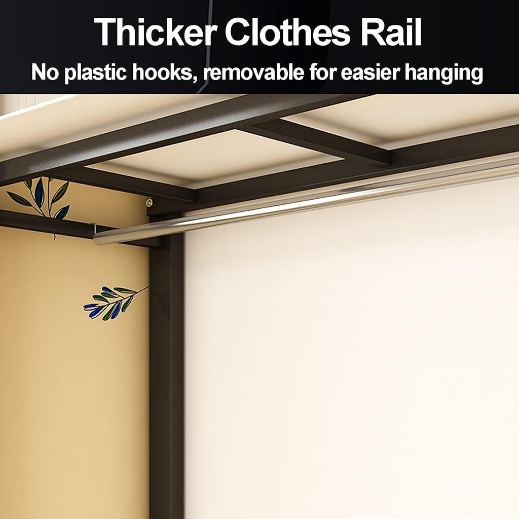 Heavy Duty Portable Wardrobe Closet with Cover, Freestanding Metal Clothing Rack, Garment Rack for Hanging Clothes, Armoire Storage, 170x50x150cm (Yellow 170x50x100cm)