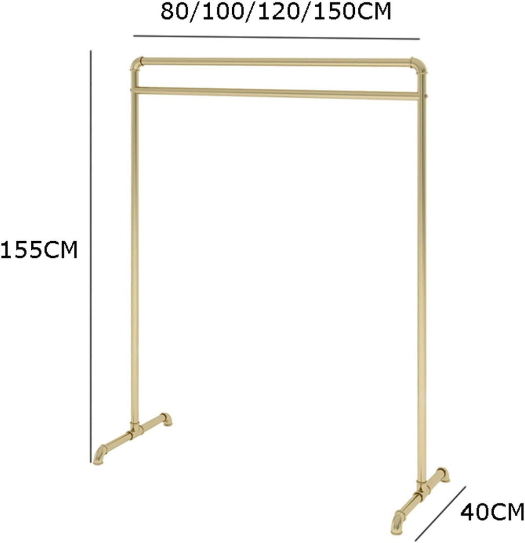 Single-Rod Drying Rack, Industrial Clothes Hanging Rail for Coats, Dresses, Trousers, Shirts, Freestanding Garment Rack for Clothes Store, Laundry, Bedroom, Balcony(Size:155*80CM,Color:Golden)