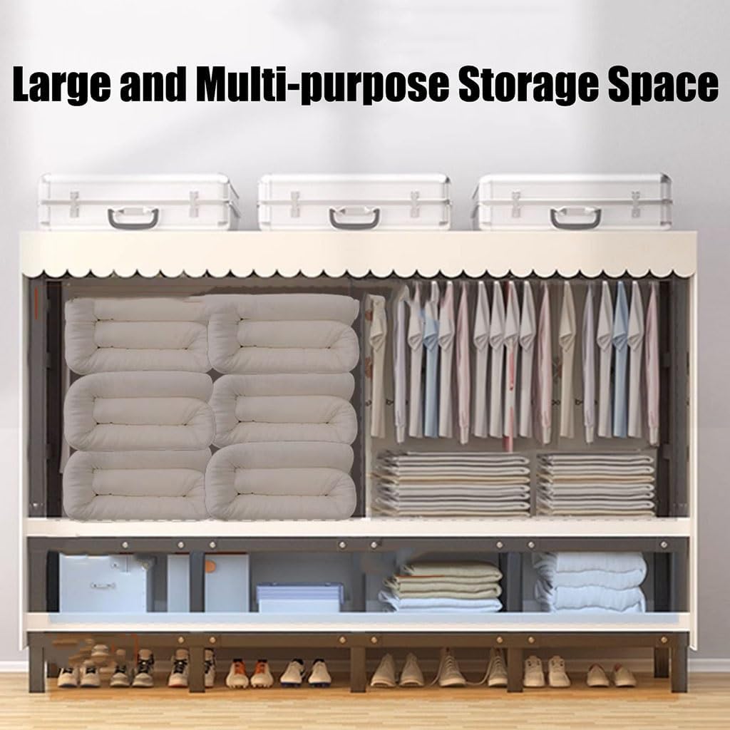Heavy-Duty Portable Clothing Rack with Shelf, Foldable Garment Rack for Bedroom Wardrobe, Free Standing Clothes Storage Rack - Load 1100lb - Cotton Cover - Closet Organizer for Clothes