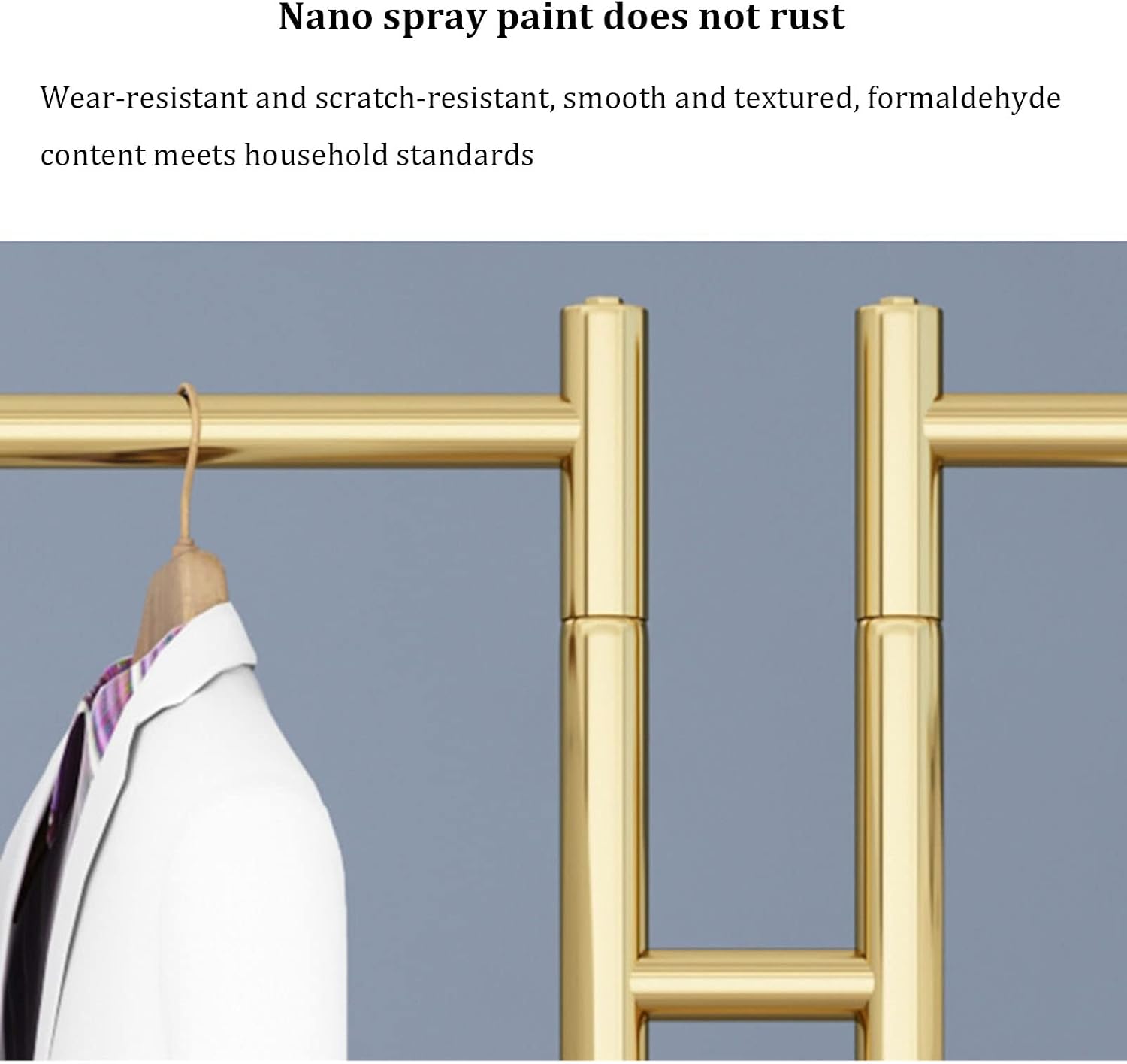 Freestanding Clothing Store Display Stands Garment Rack, Retail Clothes Hanger Entrance Porch Organization Hanging Rod,Creative Gold 2-Way Suit Shirt Clothing Rack for Boutique/Laundry