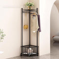 Standing Clothe Rack Corner Clothing Rack Free Standing Garment Hanging Rails Coat Rack Stand with Storage Basket/Wheel Portable Clothes Rack, for Dresses, Coats, Shirts (Color : Black)