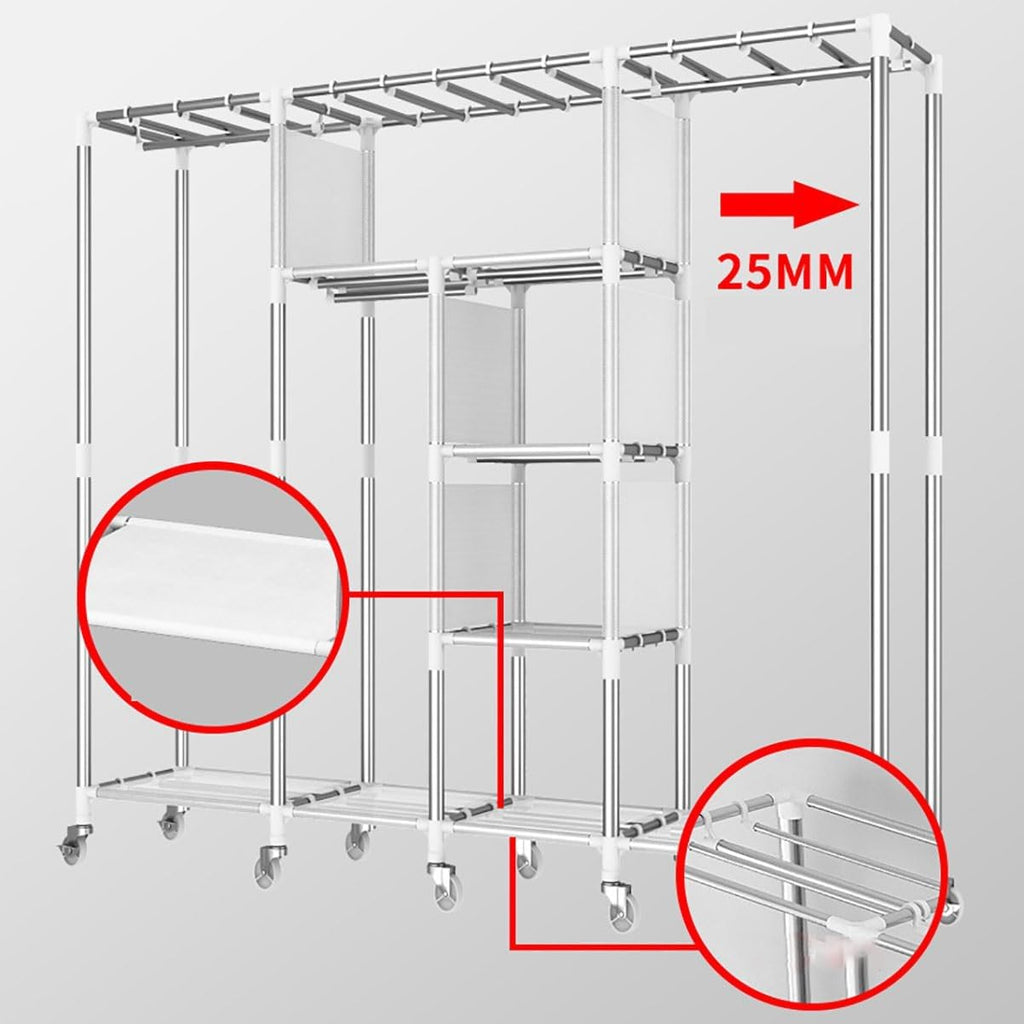 Rolling Clothes Rack with Cover for Bedroom Portable Wardrobe Closet for Hanging Clothes Freestanding Garment Rack with Wheels, Rod and Shelves (Color : A, Size : 160x45x170cm)