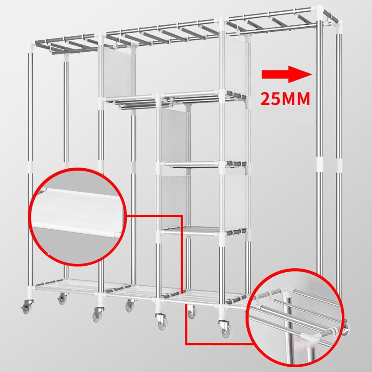 Extra Large Wardrobe Closet With Wheels Heavy Duty Metal Garment Rack Free-Standing Rolling Clothes Rack With Cover For Bedroom (Color : D, Size : 200x45x170cm)