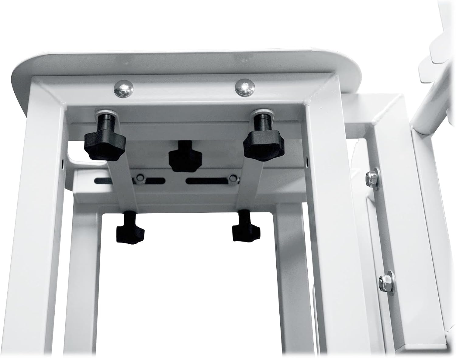 Rockville RTP33-TV Pro White Totem Stand 220 lbs DJ Speaker/Lighting/TV Mount, Detachable TV Mount, Adjustable 39-69 inch Height, Black/White Scrims, for DJs and Event Planners, 2-Piece