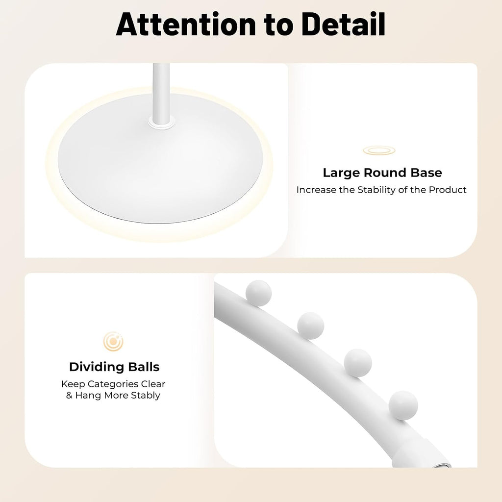 Spiral Rotating Clothing Rack, 360° Spiral Retail Round Garment Rack with 38 Ball, 71inch Freestanding Metal Hanging Clothing Display Stand for Bedroom Living Rooms Stores, White