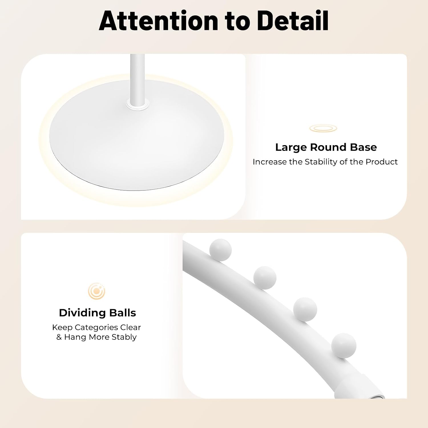 Spiral Rotating Clothing Rack, 360° Spiral Retail Round Garment Rack with 38 Ball, 71inch Freestanding Metal Hanging Clothing Display Stand for Bedroom Living Rooms Stores, White