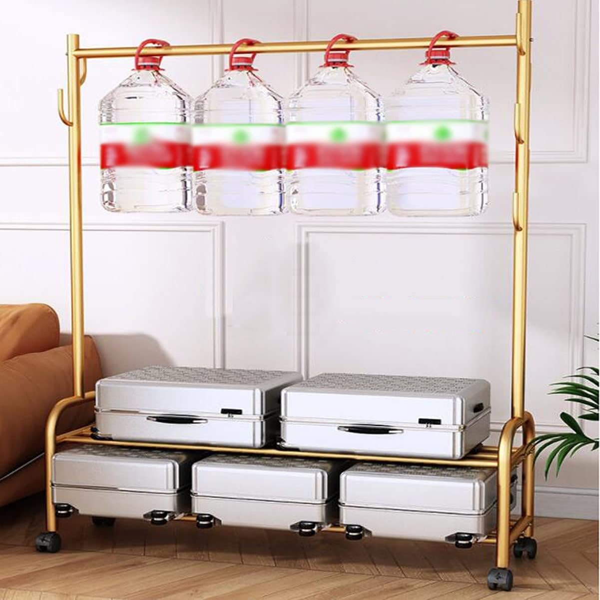 FreeStanding Metal Clothes Rail with 7 Side Hooks Garment Rack Stand and Storage Shelf for Shoes and Boxes Black 100cm Size