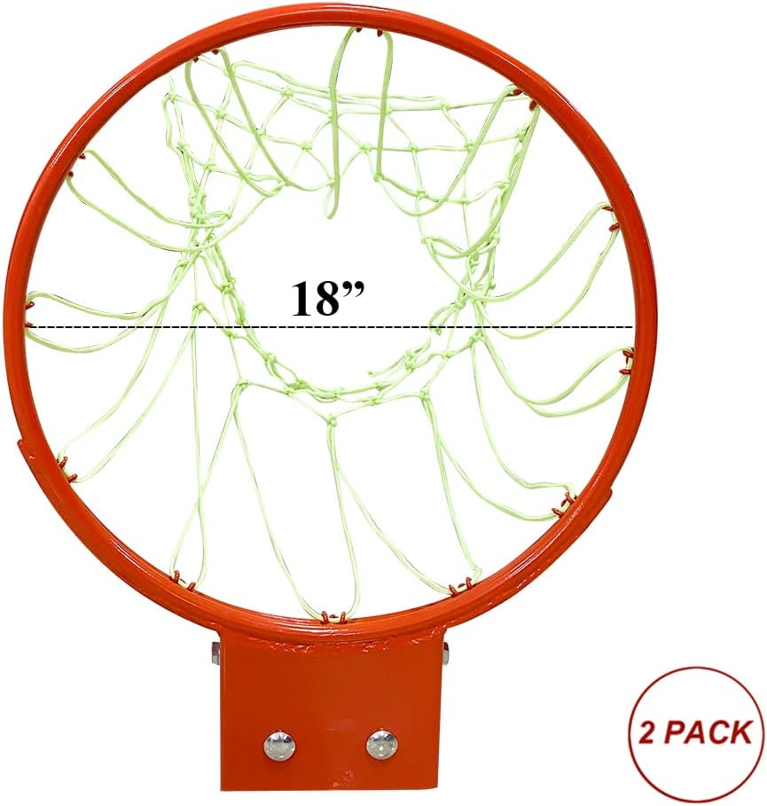 THUNDERBAY 18 inch Standard Double Spring Flex Reinforced Wall Mounted Basketball Rim, Two Nylon Nets Include One Nightlight Basketball Net