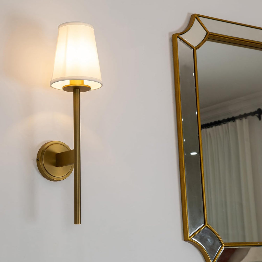 PERMO Set of 2 Modern Classy Vintage Wall Sconce with Flared White Textile Lamp Shade Living Room Bedside Reading Fireplace Area Wall Light Fixture (Antique)