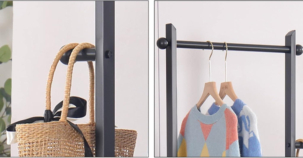 Heavy duty Garment rack Clothing Rack With 2 Tier Bottom Shelves, Metal Clothes Rail For Bedroom And Office, Freestanding Clothes Organizer For Hanging Clothes, Space Saving Coat (Black 50X40X165CM)
