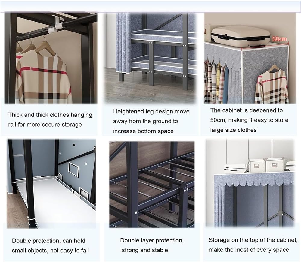 Portable Closet Organizers, Heavy Duty Garment Rack with Cover, Freestanding Clothes Rack, Adjustable Storage Wardrobe for Cloakroom, Bedroom,66in