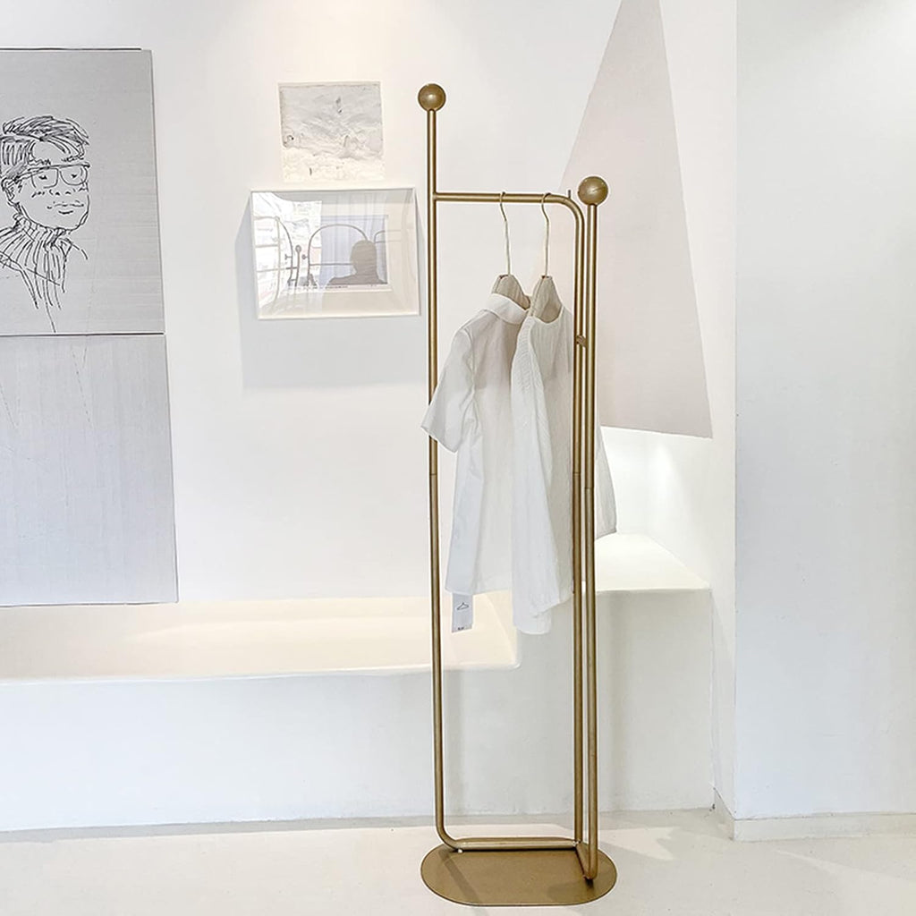 Heavy Duty Coat Rack, Garment Rack Modern Metal Clothing Rack with Shelves Freestanding Coat Rack for Bedroom Hallway and Living Room Easy to Assemble Clothes Rail Small Space (Gold)
