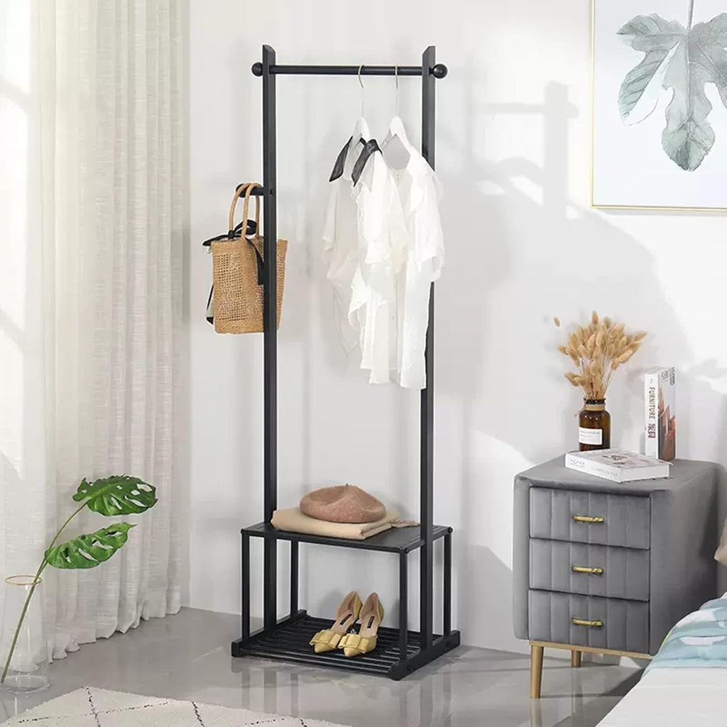 Heavy duty Garment rack Clothing Rack With 2 Tier Bottom Shelves, Metal Clothes Rail For Bedroom And Office, Freestanding Clothes Organizer For Hanging Clothes, Space Saving Coat (Black 50X40X165CM)