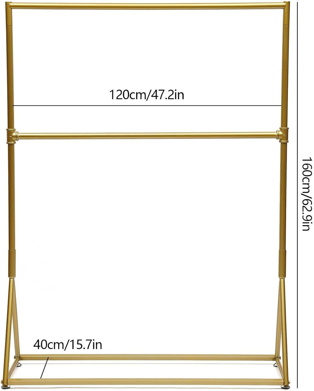 Portable Iron Durable 2 Tier Clothes Rack Retro Freestanding Gold Garment Rack For Hanging Shirts Coats Suits Pants 47.2x15.7x62.9 Inch Gold