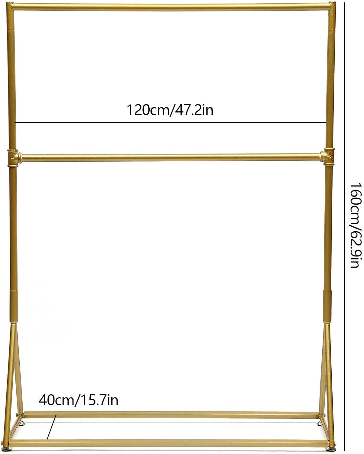 Portable Iron Durable 2 Tier Clothes Rack Retro Freestanding Gold Garment Rack For Hanging Shirts Coats Suits Pants 47.2x15.7x62.9 Inch Gold