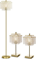 Luvkczc Tables Lamp and Floor Lamp Set, Crystal Table Lamp with USB Ports+Crystal Floor Lamps Set of 2, Morden Lamps for Living Room, Bedroom, Office (Gold)