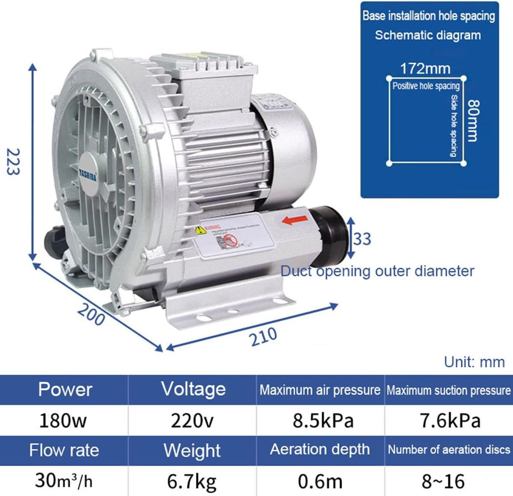 Regenerative Blower, High Pressure Vortex Ring Blower, Industrial Vacuum Pump, Fish Pond Aerator, 110V, 120W to 550W (250W)