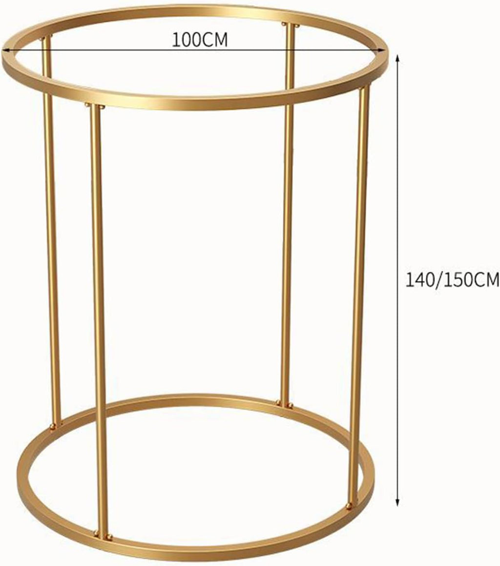 Gold,140CM,Round Garment Clothing Rack, Freestanding Metal Rotating Garment Rack with 4 Wheels,Retail Spiral Dress Rack,Commercial Floor Standing Clothes Hanging Rack,Portable Retail Display Stand
