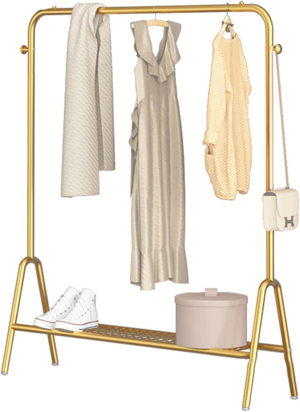 Heavy-Duty Metal Clothing Rack with Bottom Shelf - Versatile Garment Rack for Shirts, Jeans, Coats, and More - Sturdy Storage Solution for Organized Closets
