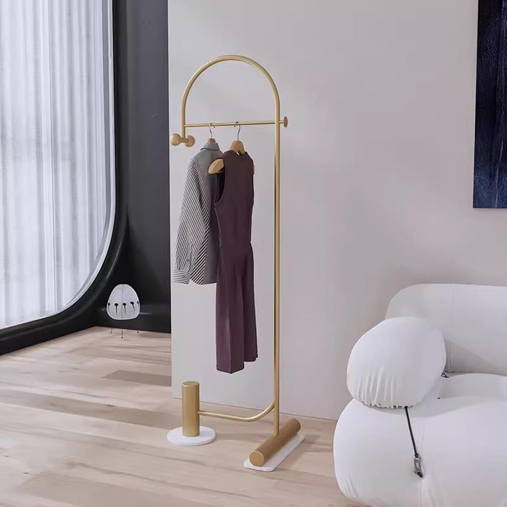 Heavy duty Garment rack Heavy Duty Clothing Rack With Marble Base, 2-in-1 Multifunctional Metal Coat Rack With 2 Hooks, Freestanding Space-saving Clothes Organizer For Bedroom And Office (Gold )