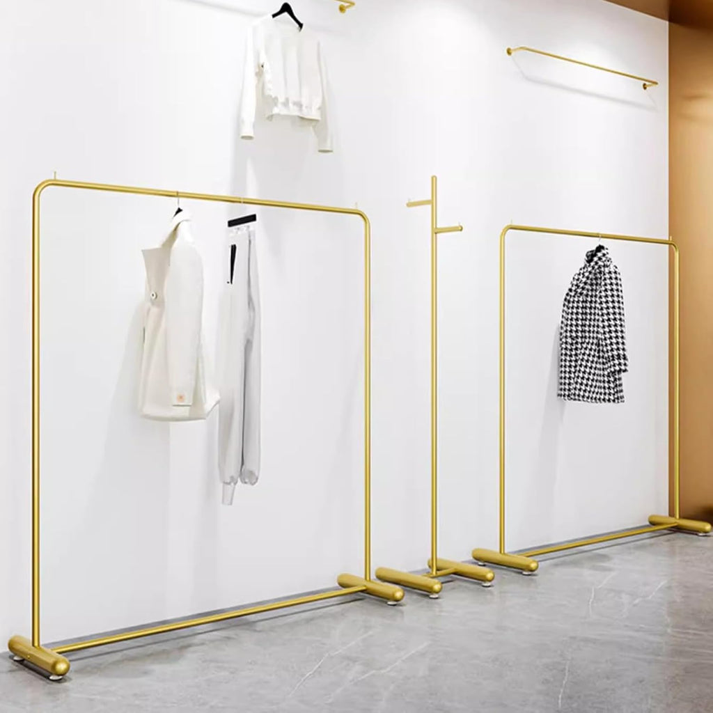 Heavy Duty Coat Rack, Garment Rack Nordic Modern Clothing Rack with T-Shaped Base Golden Wrought Iron Clothes Rail for Hanging Clothes Freestanding Coat Rack (150X40X145CM)