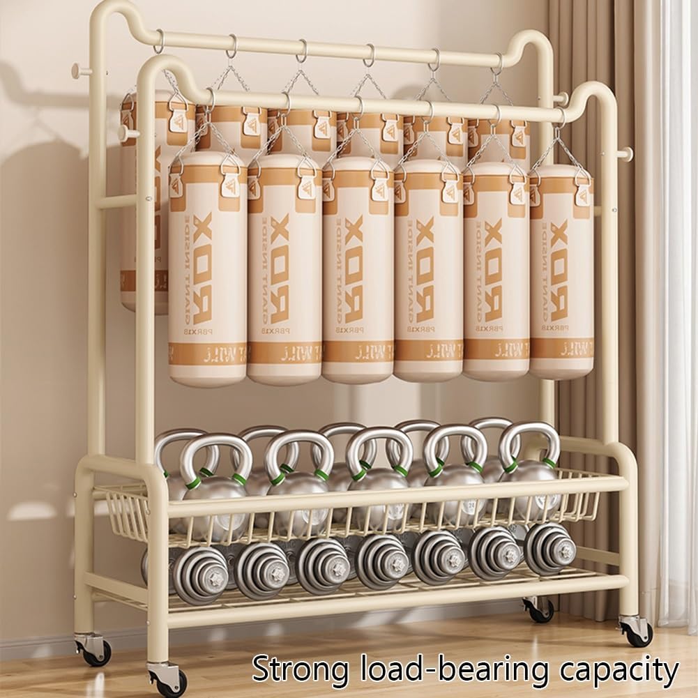 Multifunctional Bedroom Garment Rack on Wheels, Freestanding Clothing Organizer Rack, with Bottom Shelf and Hooks, for Coats, Shirts, Dress
