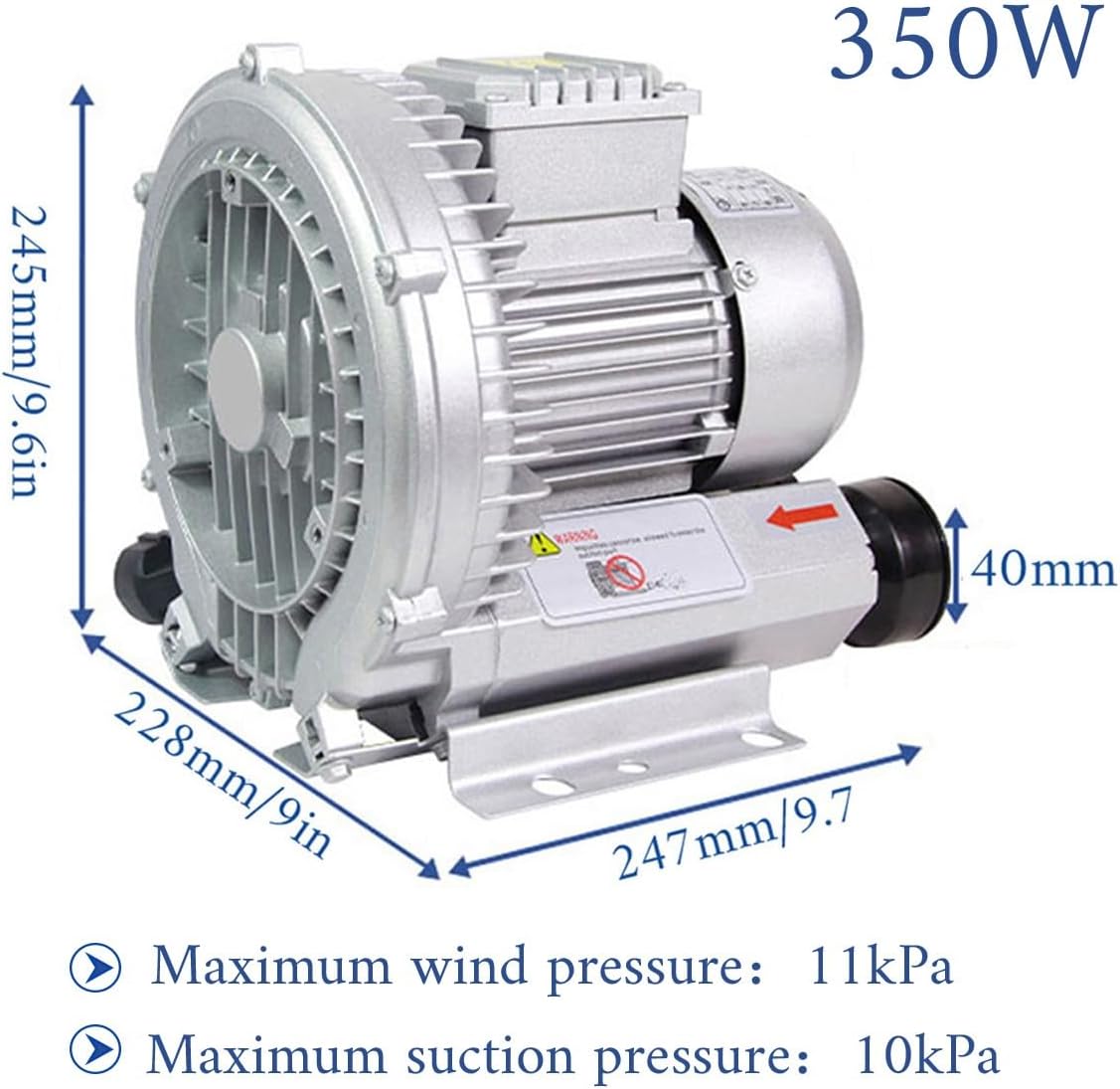 Vortex Ring Blower, Industrial Regenerative Blower for Sewage Aeration, Large Airflow High Pressure Centrifugal Fan, Suitable for Aquaculture, Food, Aquarium, Fish Pond, 250W