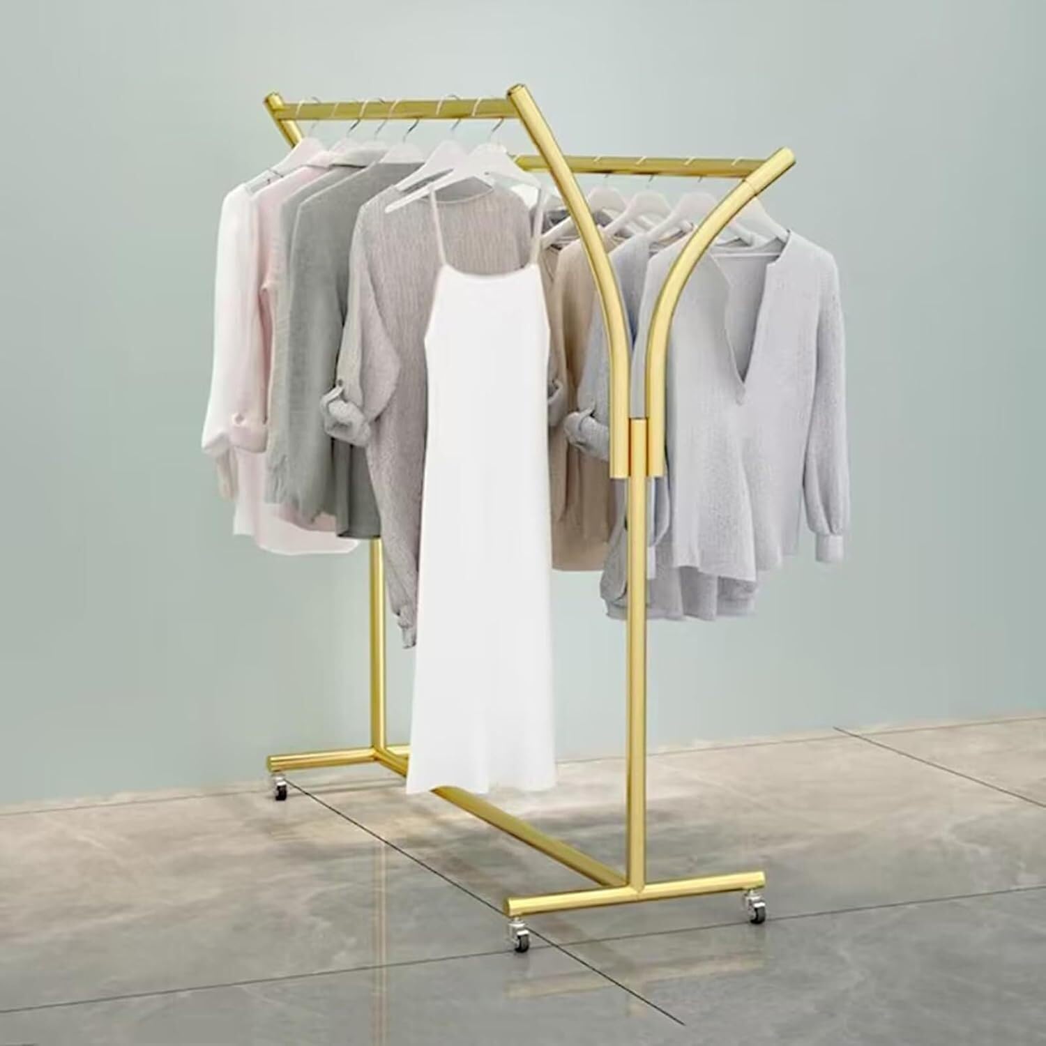 Clothes Racks - Rack For Hanging Clothes Retail Display - Floor Standing Metal Garment Rack - Double Pole Coat Rack, Freestanding Garment Rack, For Bedroom,Home,Office,Indoor(Color:D 100x50x155cm)