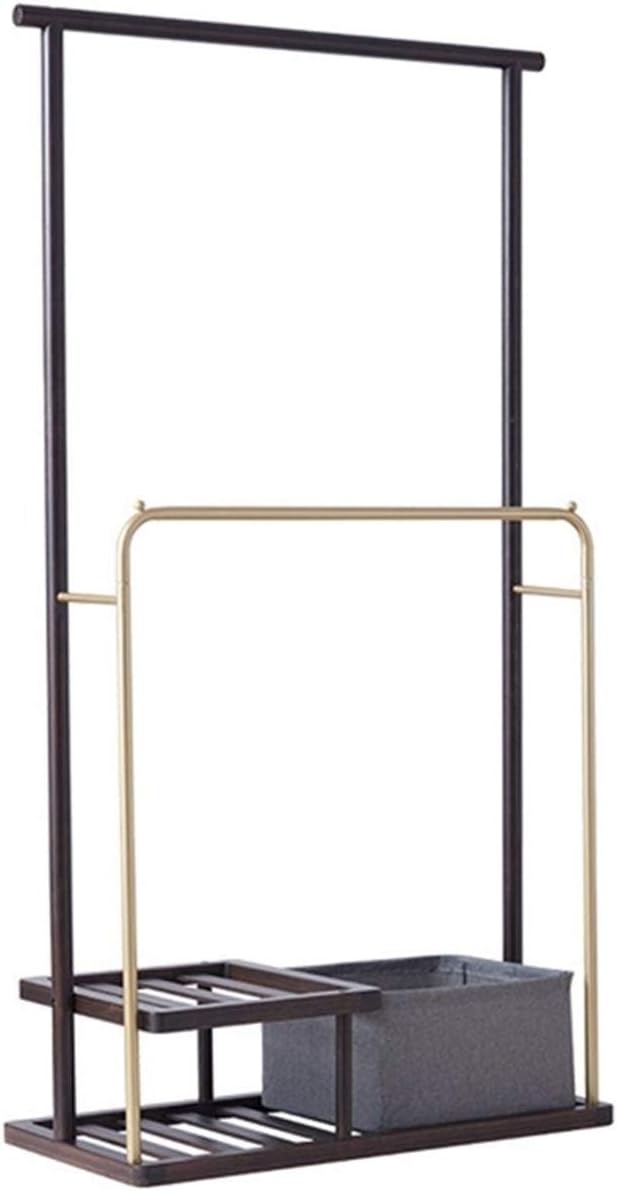 Senior Coat Rack, Stylish Coat Pipe Shelf with Fabric Storage Basket and 2 Shelves, Freestanding Garment Rack for Bathrobes, Towels, Sheets, Shirts, Scarves, Handbags(Size:153.5*88.6CM,Color:A)