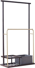Senior Coat Rack, Stylish Coat Pipe Shelf with Fabric Storage Basket and 2 Shelves, Freestanding Garment Rack for Bathrobes, Towels, Sheets, Shirts, Scarves, Handbags(Size:153.5*88.6CM,Color:A)