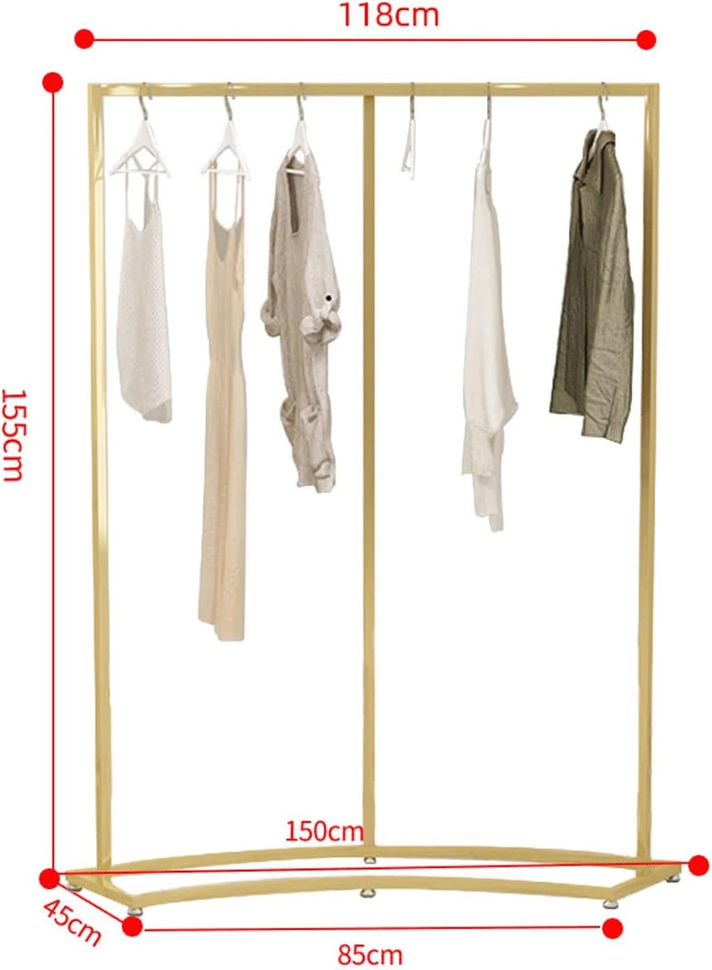 Heavy duty Garment rack Freestanding Metal Clothing Rack With Curved Base Design, Heavy Duty Clothes Rail For Clothing Store Commercial Home, Modern Fashion Retail Clothes Display Rack, Gold ( 85X45X
