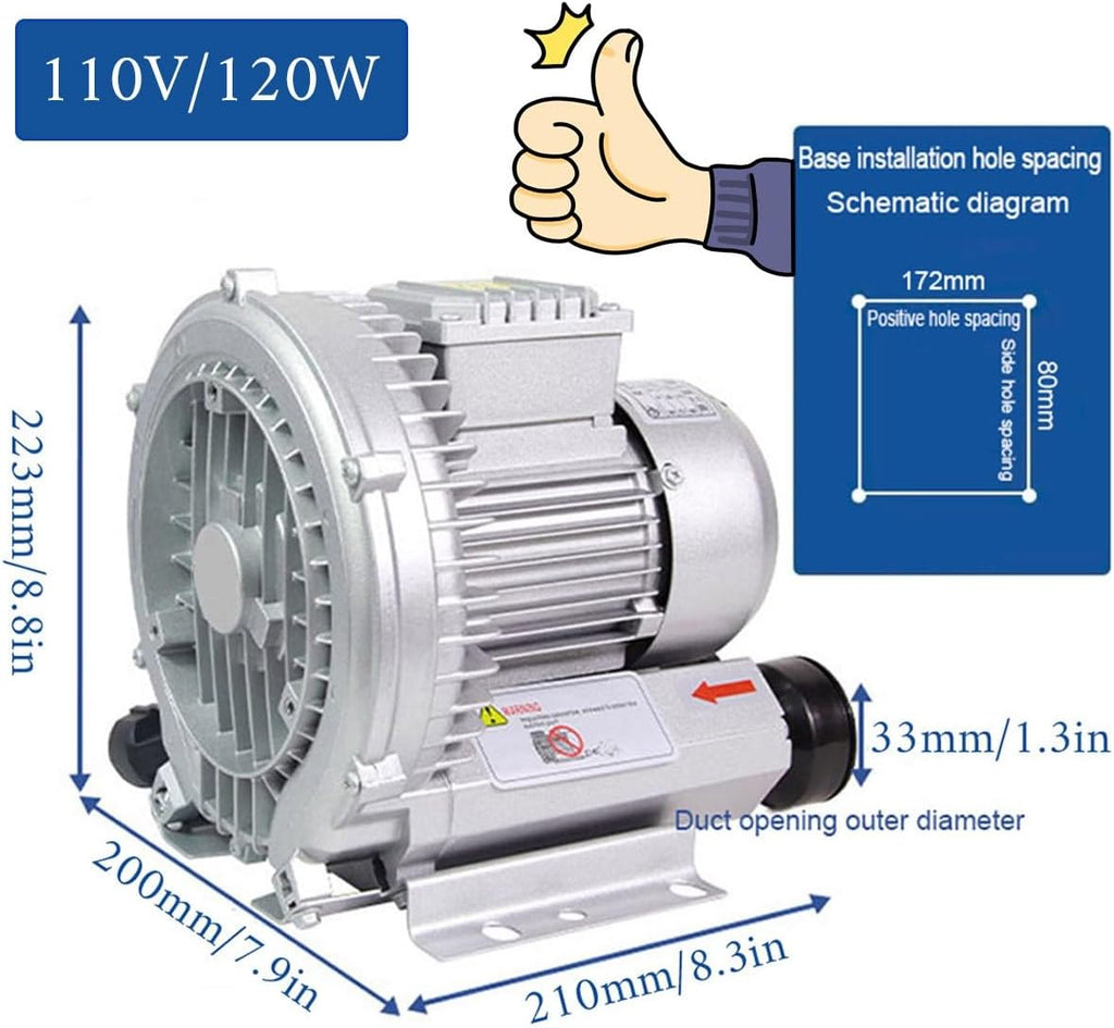 Regenerative Blower High Pressure Vortex Ring Blower 110V 180W 350W 550W 750W Fish Ponds Aeration Oxygenation Machine Industrial Vacuum Pump for Air Blowing Or Suction(350W)