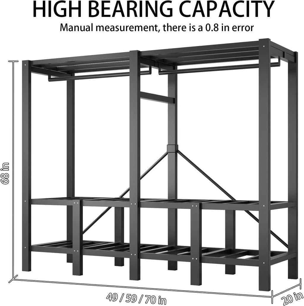 Portable Wardrobe Closet, Heavy Duty Clothing Rack for Hanging Clothes, Metal Clothes Rack with Cover and Hanging Rods, Freestanding Wardrobe Armoire Load 1000 LBS (Door Style 49 inches/125cm)