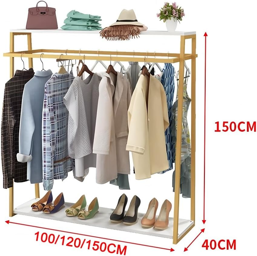 Heavy Duty Clothing Rack with Shelves, Metal Freestanding Garment Rack, Floor-Standing Double Hanging Rods Hangers Clothes Shelves, for Hanging Clothes Retail Display(100x40x150 cm)