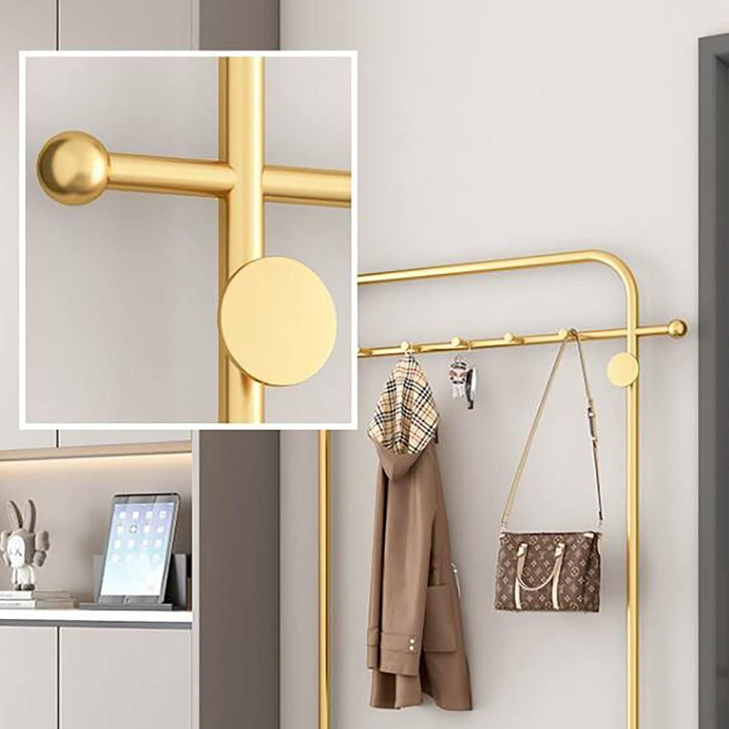 Generic Exquisite Clothes Rail Rack Freestanding Garment Rack With 8 Hooks Coat Rack With Shoe Shelf And Bench Hat Handbag Hanger For Narrow Hallway And Bedroom (Color : GoldB, Size : 60 * 20 * 178c
