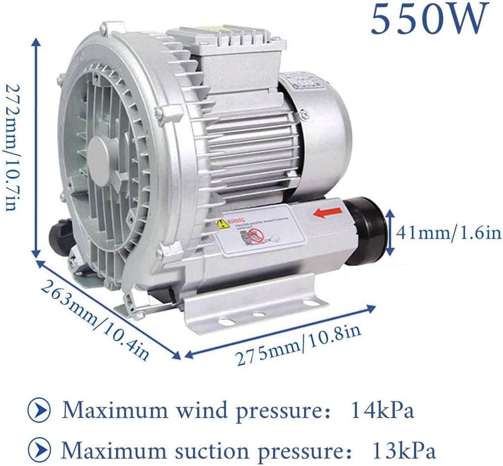 Vortex Ring Blower, Industrial Regenerative Blower for Sewage Aeration, Large Airflow High Pressure Centrifugal Fan, Suitable for Aquaculture, Food, Aquarium, Fish Pond, 250W