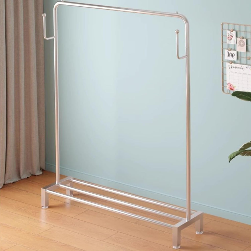 Heavy Duty Coat Rack, Garment Rack Silver Stainless Steel Clothing Rack On Wheels for Hanging Clothes, Heavy Duty Clothes Organizer with Shelves and Hooks Freestanding Coat Rack (150X40X160CM)