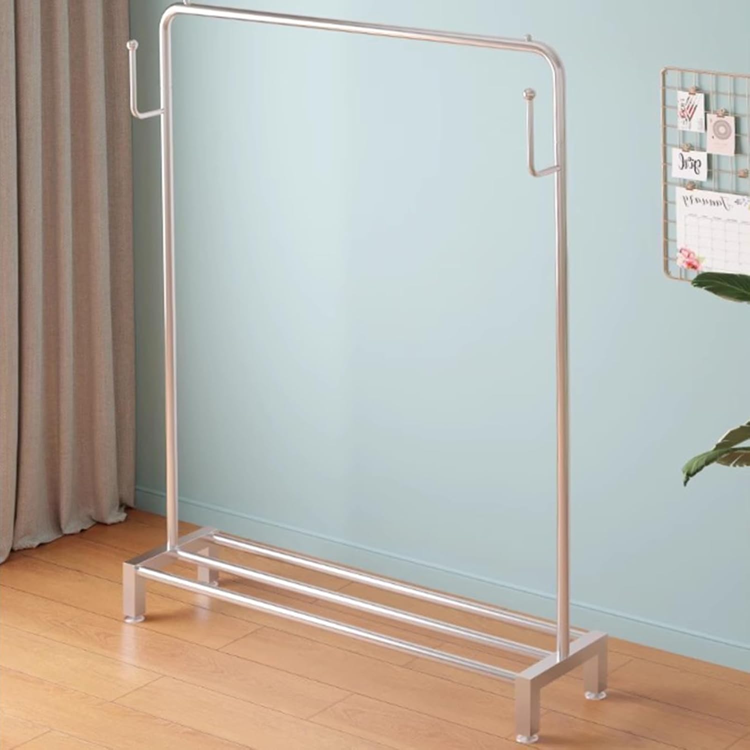 Heavy duty Garment rack Silver Stainless Steel Clothing Rack On Wheels For Hanging Clothes, Heavy Duty Clothes Organizer With Shelves And Hooks Freestanding Coat Rack For Bedroom And Laundry ( 100X40