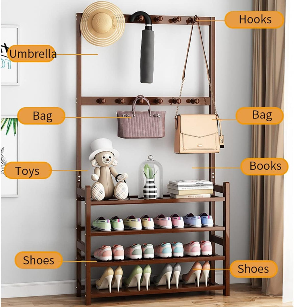 Free-Standing Garment Rack, Closet Storage Organizer, Easy Assembly, Space Saver, for Bedroom and Hallway (4 Shelves)